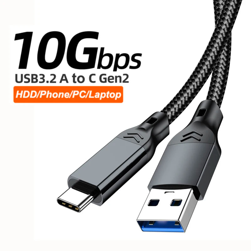 USB 3.2 3.1 Gen2 10 Gbit/s USB-A auf Typ C Kabel USB-C Datenübertragungskabel QC 3.0 60 W Schnellladekabel für USB HUB SSD Box Wire