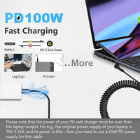 USB C auf DC 5,5 mm x 2,5 mm Netzkabel, USB Typ C PD-Eingang auf DC 20 V 5 A Ausgangsstromkabel, zum Aufladen im Freien, im Studio und auf Reisen