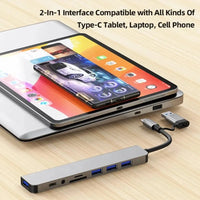 USB C Hub USB Hub 3.0, Aluminium 7-in-1 USB Extender, USB Splitter mit 1 x USB 3.0, 4 x USB 2.0 und 2 x USB C Ports