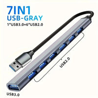 USB C Hub USB Hub 3.0, Aluminium 7-in-1 USB Extender, USB Splitter mit 1 x USB 3.0, 4 x USB 2.0 und 2 x USB C Ports