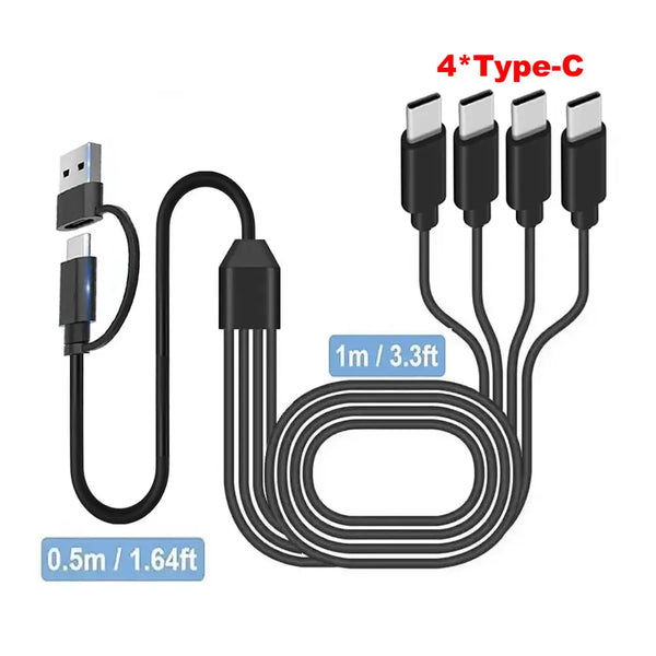 USB-C-Splitter-Multi-Ladekabel, USB-A/C-auf-Typ-C-Ladekabel, mit 4 Typ-C-Anschlüssen für Mobiltelefone, Tablets und mehr