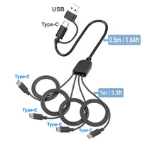 USB-C-Splitter-Multi-Ladekabel, USB-A/C-auf-Typ-C-Ladekabel, mit 4 Typ-C-Anschlüssen für Mobiltelefone, Tablets und mehr