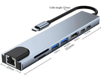 USB 3.0 Typ C HUB USB C Dockingstation zu HDMI 4K 30HZ Typ C zu RJ45 100Mbps Ethernet Adapter VGA Extender Kopfhörer PD 100W