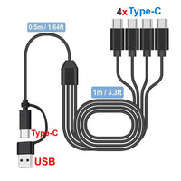 USB-C-Splitter-Multi-Ladekabel, USB-A/C-auf-Typ-C-Ladekabel, mit 4 Typ-C-Anschlüssen für Mobiltelefone, Tablets und mehr