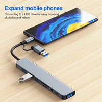 USB C Hub USB Hub 3.0, Aluminium 7-in-1 USB Extender, USB Splitter mit 1 x USB 3.0, 4 x USB 2.0 und 2 x USB C Ports