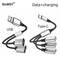 USB-C-Stecker auf 2 3-Buchse Typ C OTG-Verlängerungsleitung Y-Splitter Datenladekabel Netzteil Konverter Splitter