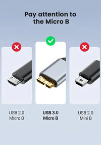 USB-C-auf-Micro-B-Kabel 3.0 (5 Gbit/s), Typ-C-Stecker auf Micro-B-Buchse, für externe Festplatte/SSD (Toshiba, WD, Seagate), MacBook, Laptop