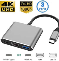 3-in-1-USB-C-Hub: Typ-C 3 in 1 PD100W + HDMI (4K/30Hz) + USB3.0