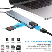 USB 3.0 Typ C HUB USB C Dockingstation zu HDMI 4K 30HZ Typ C zu RJ45 100Mbps Ethernet Adapter VGA Extender Kopfhörer PD 100W