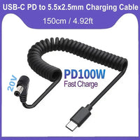 USB C auf DC 5,5 mm x 2,5 mm Netzkabel, USB Typ C PD-Eingang auf DC 20 V 5 A Ausgangsstromkabel, zum Aufladen im Freien, im Studio und auf Reisen