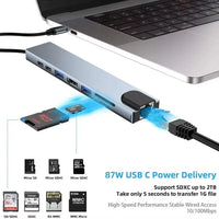 USB 3.0 Typ C HUB USB C Dockingstation zu HDMI 4K 30HZ Typ C zu RJ45 100Mbps Ethernet Adapter VGA Extender Kopfhörer PD 100W