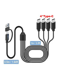USB-C-Splitter-Multi-Ladekabel, USB-A/C-auf-Typ-C-Ladekabel, mit 4 Typ-C-Anschlüssen für Mobiltelefone, Tablets und mehr