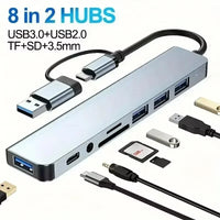 USB C Hub USB Hub 3.0, Aluminium 7-in-1 USB Extender, USB Splitter mit 1 x USB 3.0, 4 x USB 2.0 und 2 x USB C Ports