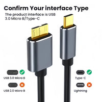 USB-C-auf-Micro-B-Kabel 3.0 (5 Gbit/s), Typ-C-Stecker auf Micro-B-Buchse, für externe Festplatte/SSD (Toshiba, WD, Seagate), MacBook, Laptop