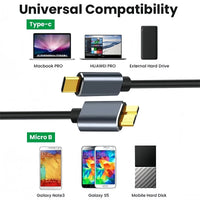 USB-C-auf-Micro-B-Kabel 3.0 (5 Gbit/s), Typ-C-Stecker auf Micro-B-Buchse, für externe Festplatte/SSD (Toshiba, WD, Seagate), MacBook, Laptop