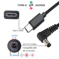 USB C auf DC 5,5 mm x 2,5 mm Netzkabel, USB Typ C PD-Eingang auf DC 20 V 5 A Ausgangsstromkabel, zum Aufladen im Freien, im Studio und auf Reisen