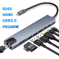 USB 3.0 Typ C HUB USB C Dockingstation zu HDMI 4K 30HZ Typ C zu RJ45 100Mbps Ethernet Adapter VGA Extender Kopfhörer PD 100W