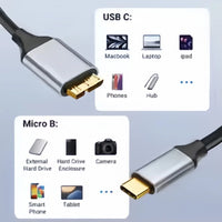 USB-C-auf-Micro-B-Kabel 3.0 (5 Gbit/s), Typ-C-Stecker auf Micro-B-Buchse, für externe Festplatte/SSD (Toshiba, WD, Seagate), MacBook, Laptop